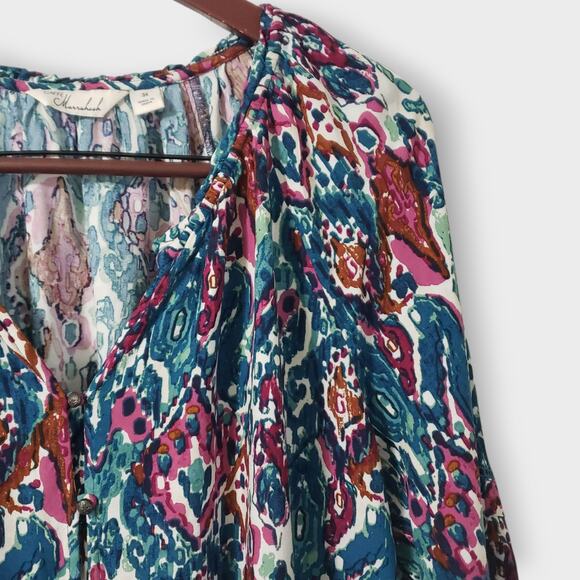 Caffe Marrakesh 3X Button Up Blouse Abstract Multi-colored Top Artsy Casual - Picture 4 of 14